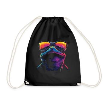 Frosch mit Sonnenbrille in Regenbogen Farbe - Turnbeutel - Schwarz - Vorne