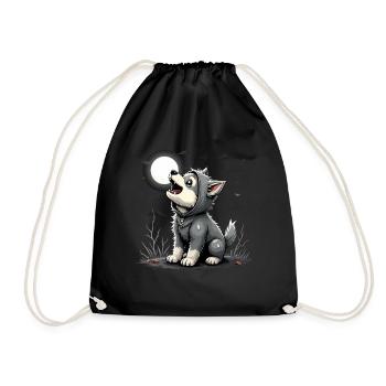 Howling Werewolf Puppy Halloween Awoo ooooo! - Drawstring Bag - black - Front