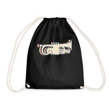 Trumpet Instrument Trumpeter Retro Line Art - Drawstring Bag - black - Front