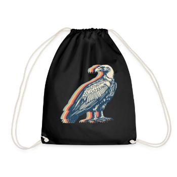 Geier Vogel Retro Line Art - Turnbeutel - Schwarz - Vorne