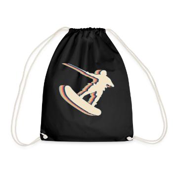 Wakeboarding Wakeboard Wakeboarder Retro Line Art - Drawstring Bag - black - Front