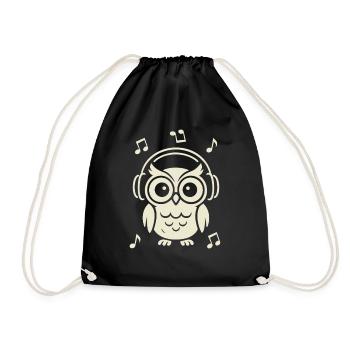 Groovy Owl with Headphones Under the Stars - Drawstring Bag - black - Front