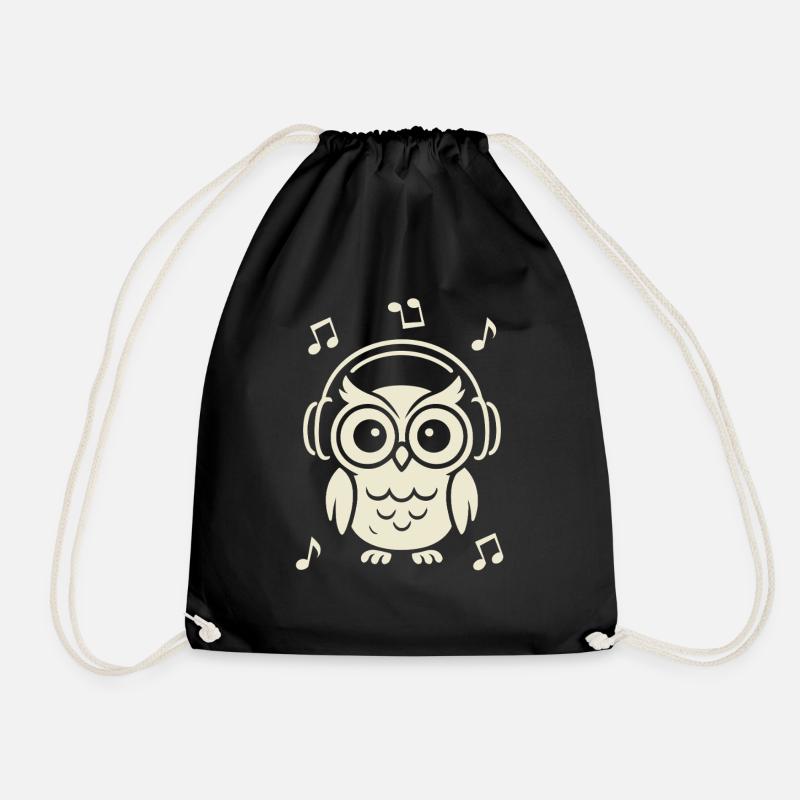 Chouette groovy avec des écouteurs sous les étoiles - Sac de sport léger - noir