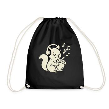 Écureuil mignon étreignant un gland avec des écouteurs - Sac de sport léger - noir - Devant