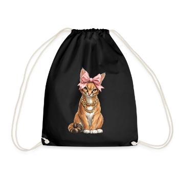 Coquette Schleife Big Floppa Karakal Katze Meme - Turnbeutel - Schwarz - Vorne