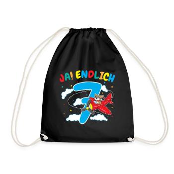 7. Geburtstag Hund Pilot Flugzeug Flieger Geschenk - Turnbeutel - Schwarz - Vorne
