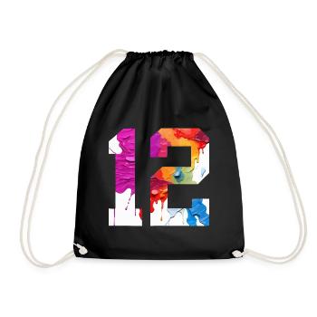 COLORED NUMBER 12 COLORFUL 12TH BIRTHDAY - Drawstring Bag - black - Front