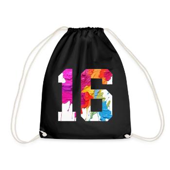 COLORED NUMBER 16 COLORFUL 16TH BIRTHDAY - Drawstring Bag - black - Front
