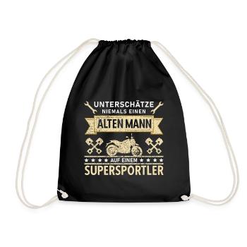 Unterschätze Alten Mann Supersportler Motorrad Opa - Turnbeutel - Schwarz - Vorne