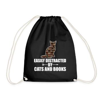 Easily distracted by cats and books libarian tees - Drawstring Bag - black - Front