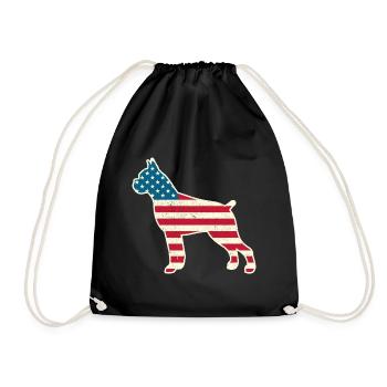 4th of July Boxer American Flag Dog USA - Drawstring Bag - black - Front