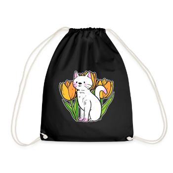 Katze mit Tulpen Gärtner - Turnbeutel - Schwarz - Vorne