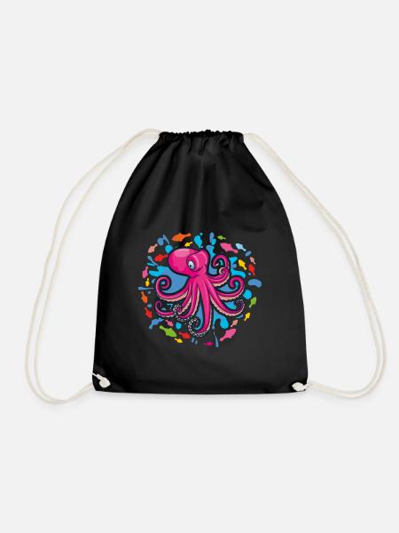 Pinkfarbener Oktopus - Turnbeutel - Schwarz