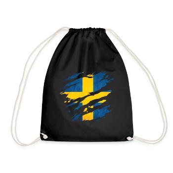 Suède - Drapeau national, rayures, fissures - Sac de sport léger - noir - Devant