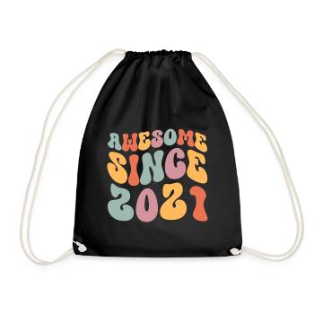 2021 Vintage Birthday Groovy Vintage Retro - Drawstring Bag - black - Front