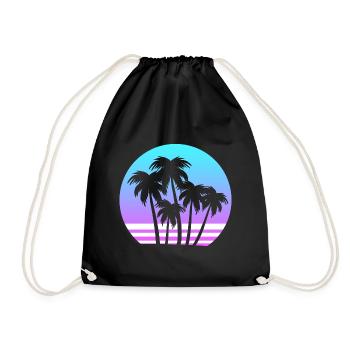 Vaporwave tropische Sonnenuntergangspalme Strand - Turnbeutel - Schwarz - Vorne