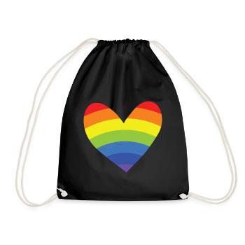 Regenbogen - Herz - Turnbeutel - Schwarz - Vorne