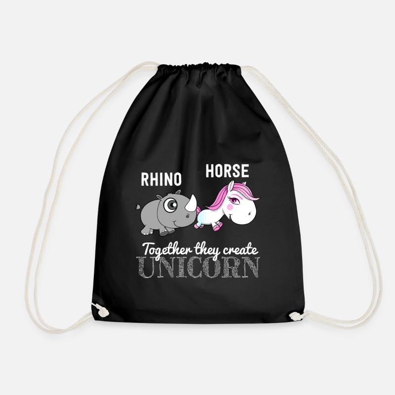 Cute rhino horse unicorn love gift idea - Drawstring Bag - black