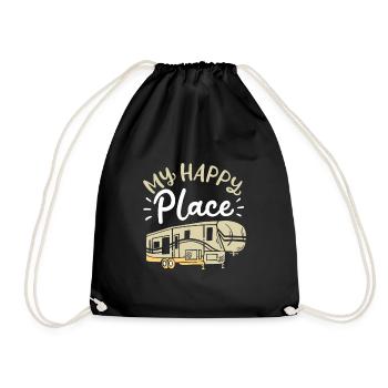 my happy place / camping, RV motorhome, tent - Drawstring Bag - black - Front