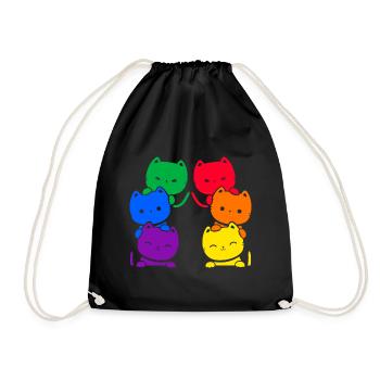 Colorful Cats LGBT Kawaii Kittens - Drawstring Bag - black - Front