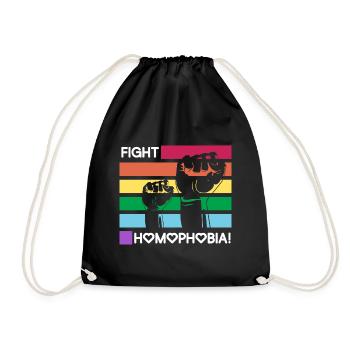 Kampf gegen Homophobie / Schwul, Gay, CSD, Stolz - Turnbeutel - Schwarz - Vorne