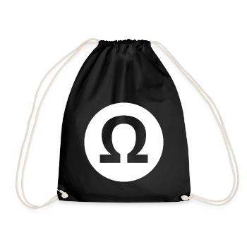 Omega im Kreis - stylisches Logo - cooles Design - Turnbeutel - Schwarz - Vorne