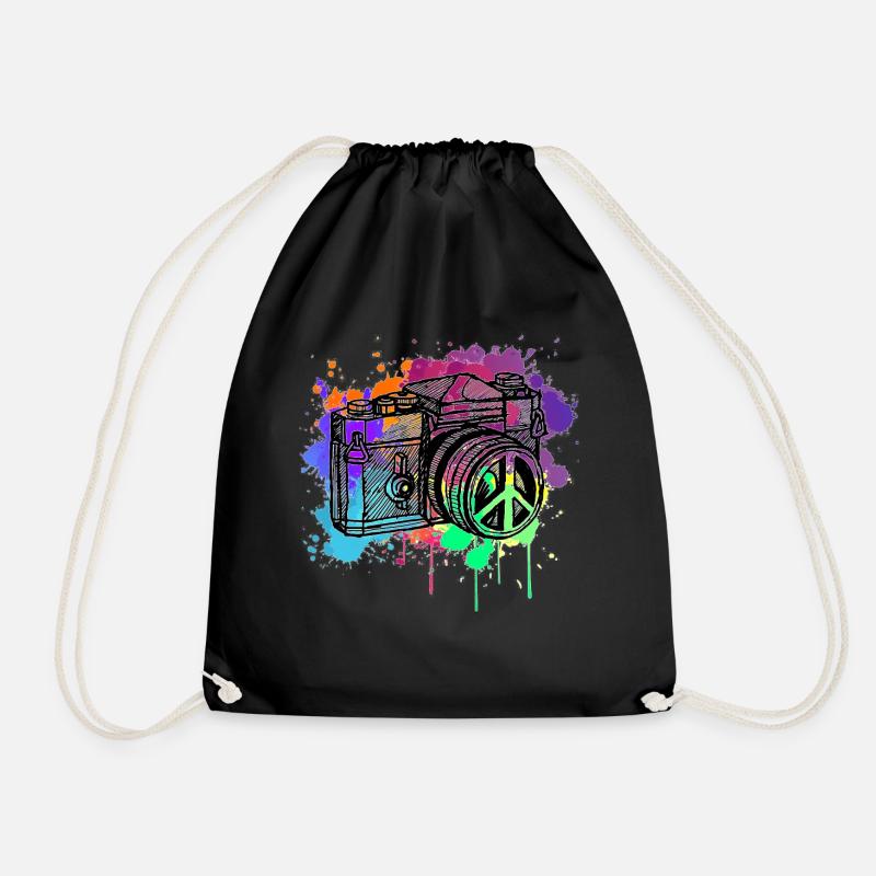 camera - Drawstring Bag - black