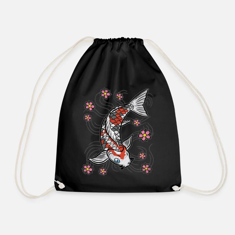 Koi fish carp pond - Drawstring Bag - black