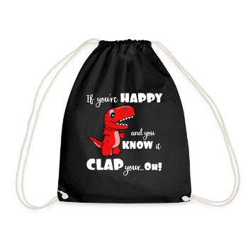 Happy Clap Your Short Arms Dinosaur - Drawstring Bag - black - Front