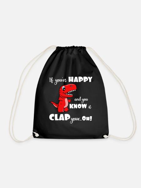 Happy Clap Your Short Arms Dinosaur - Drawstring Bag - black