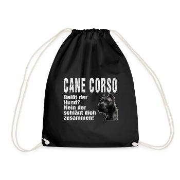 Cane Corso Dog Funny Saying Bite Beating - Drawstring Bag - black - Front