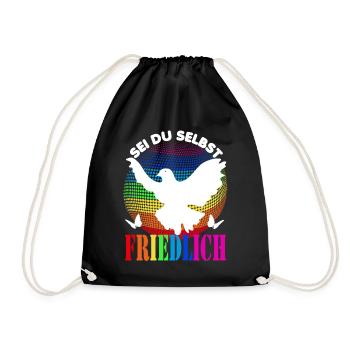 Frieden- Pace - Peace - Sei du selbst - friedlich - Turnbeutel - Schwarz - Vorne