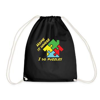 Puzzle Lover Home is Where I Do Puzzles - Drawstring Bag - black - Front