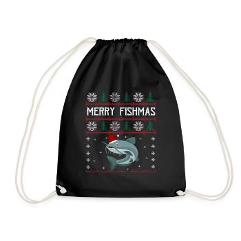 Merry Fishmas Anglershirt Wels Weihnachten - Turnbeutel - Schwarz - Vorne