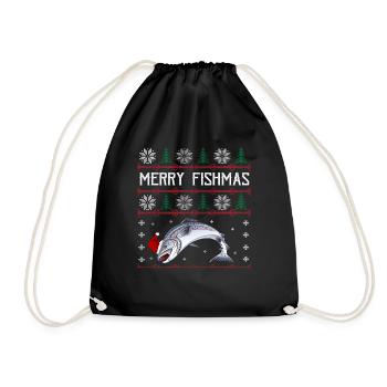 Merry Fishmas Anglershirt Lachs Weihnachten - Turnbeutel - Schwarz - Vorne