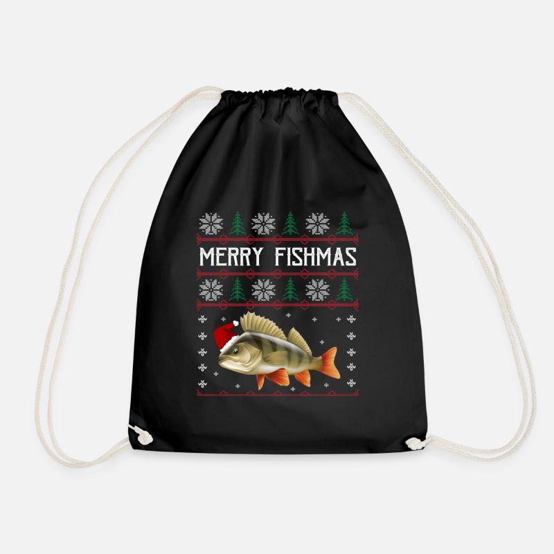 Merry Fishmas Anglershirt Rotbarsch Weihnachten - Turnbeutel - Schwarz
