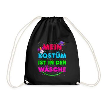 Mein Kostüm ist in der Wäsche | Karneval Fasching - Turnbeutel - Schwarz - Vorne