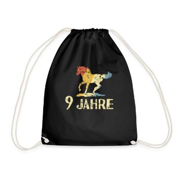 Geburtstag Pferd Reiten 9 Jahre Pferde Geschenk - Turnbeutel - Schwarz - Vorne