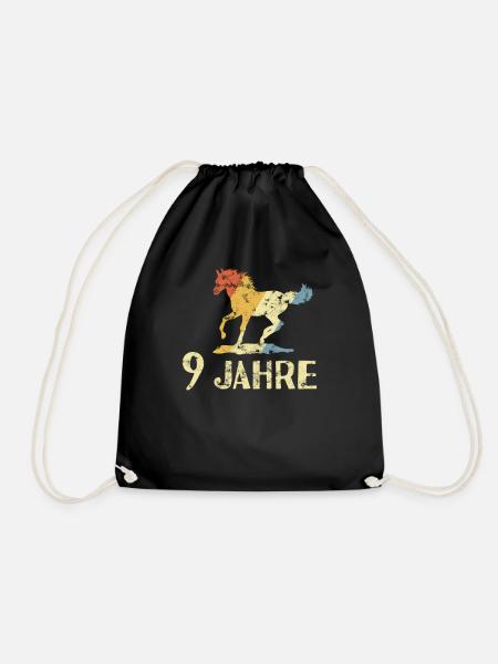 Geburtstag Pferd Reiten 9 Jahre Pferde Geschenk - Turnbeutel - Schwarz