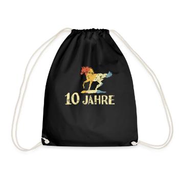 Pferd Geburtstag Reiten 10 Jahre Reiterin Geschenk - Turnbeutel - Schwarz - Vorne