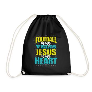 Football Lover Gift Football is in My Veins Jesus - Drawstring Bag - black - Front