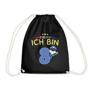 8.Geburtstag Junge Polizist Kind Polizei Geschenk - Turnbeutel - Schwarz - Vorne