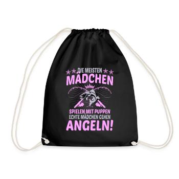 Angeln Mädchen Puppen Frauensport Angelsport - Turnbeutel - Schwarz - Vorne