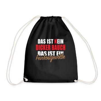 Dicker Bauch Feinkostgewölbe Kochspruch Kochen - Turnbeutel - Schwarz - Vorne