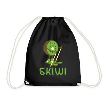 Skiwi Skifahrer Skifahren Kiwi Frucht Wintersport - Turnbeutel - Schwarz - Vorne