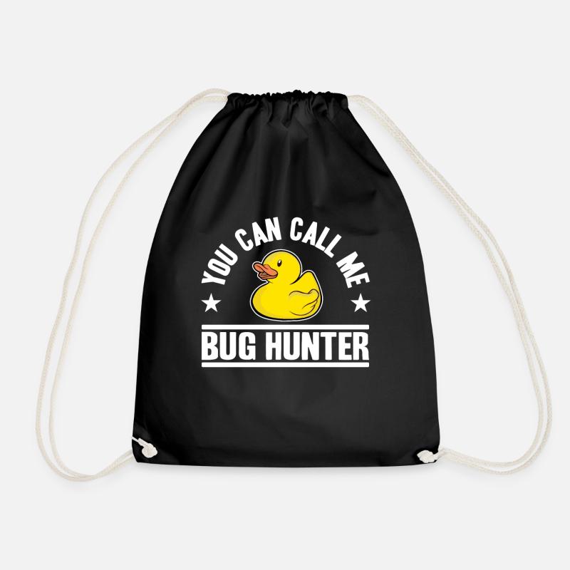 Call Me Bug Hunter Funny Rubber Duck Programming - Drawstring Bag - black
