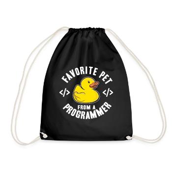 Favorite Pet From A Programmer Funny Rubber Duck - Drawstring Bag - black - Front