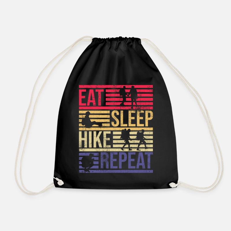 Eat Sleep Hike Repeat Vintage Retro - Turnbeutel - Schwarz