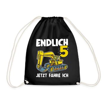5. Geburtstag Bagger Geschenk Junge 5 Jahre Jungen - Turnbeutel - Schwarz - Vorne