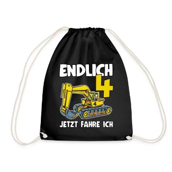 4. Geburtstag Bagger Geschenk Junge 4 Jahre Jungen - Turnbeutel - Schwarz - Vorne